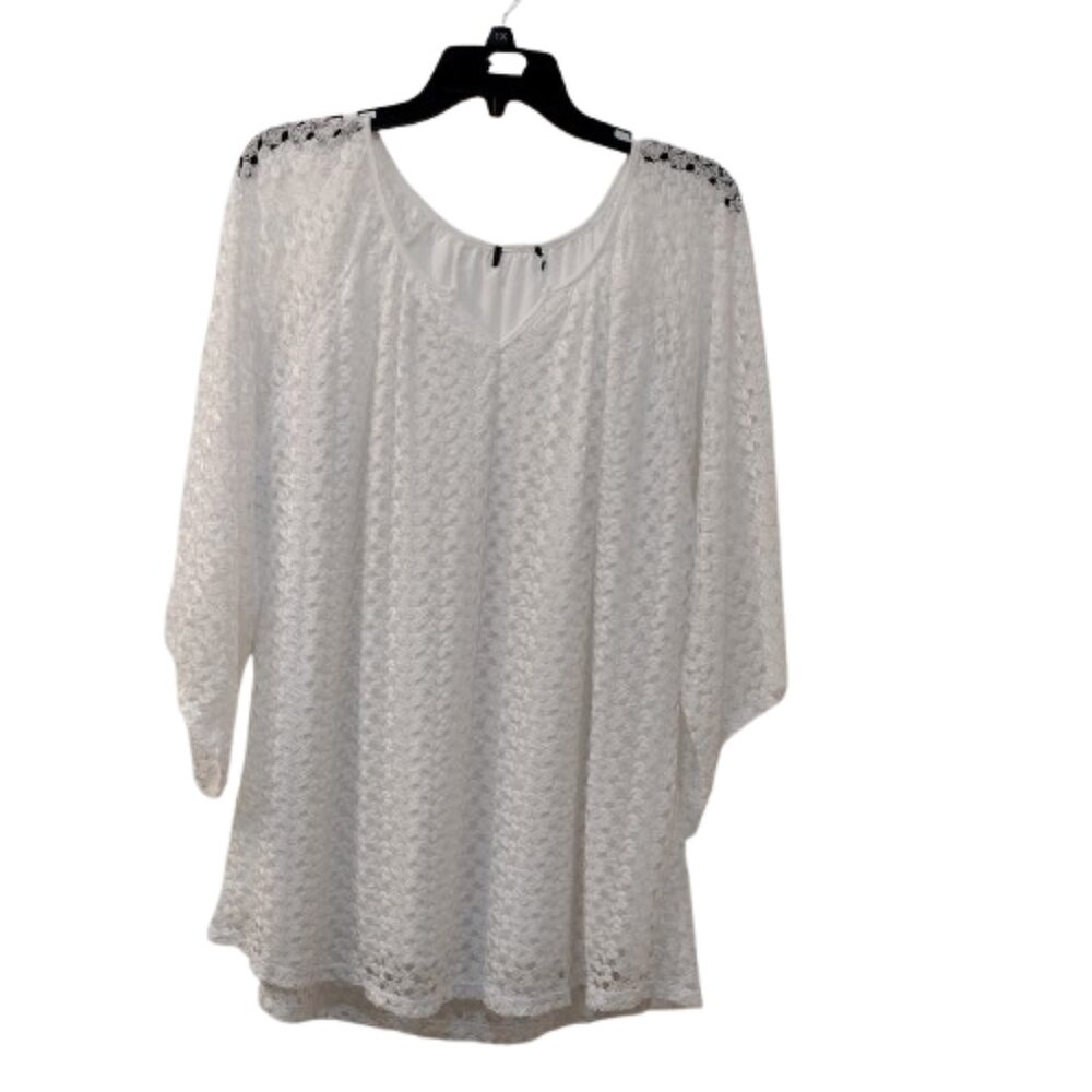 Ashley Blue Pull-over Embroidered Lace Blouse (Size XL) White